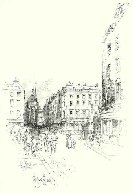 Szent Pál-székesegyház, a londoni Fleet Street-ről (litho) alkotó: Herbert (after) Railton