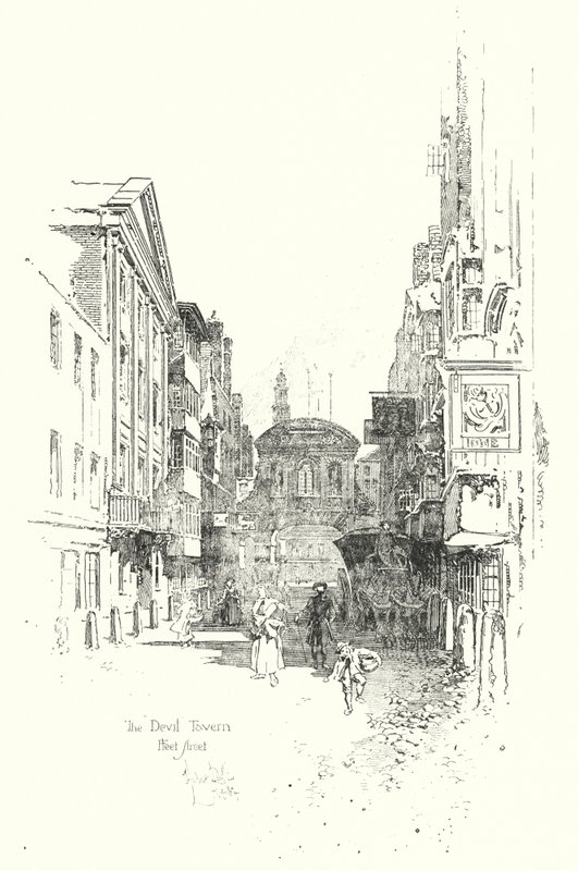 The Devil Tavern, Fleet Street, Dr. Johnson idejében (litho) alkotó: Herbert (after) Railton