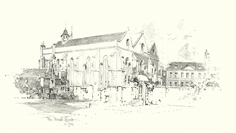 A Temple Church, London, 1761 (litho) alkotó: Herbert (after) Railton