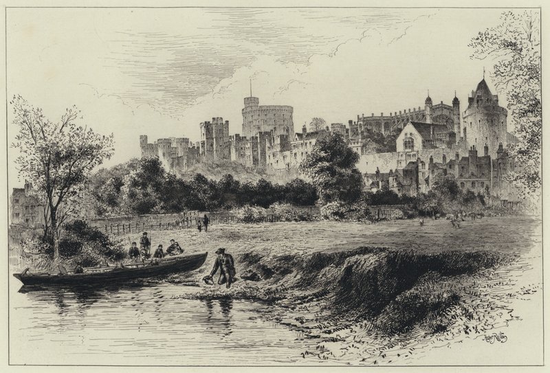 Windsori kastély a Berkshire partról (metszet) alkotó: Herbert (after) Railton