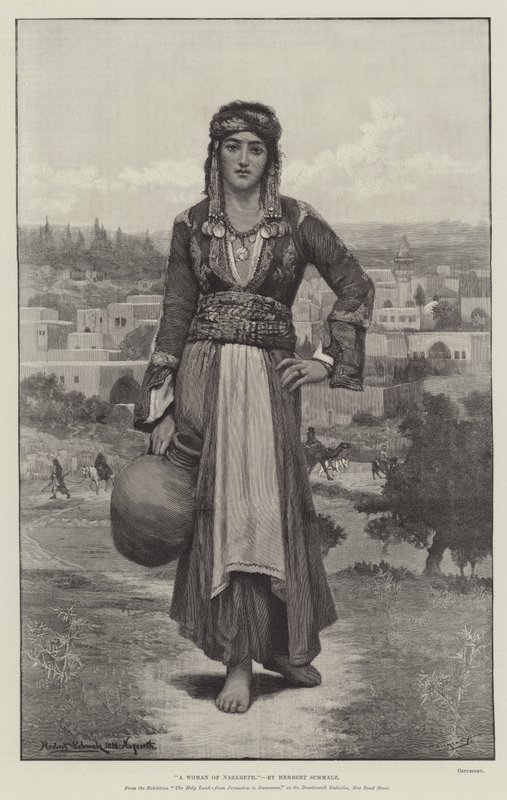 Egy názáreti nő a The Holy Land kiállításról, Jeruzsálemtől Damaszkuszig, a Dowdeswell Galériában, New Bond Street alkotó: Herbert Gustave Schmalz