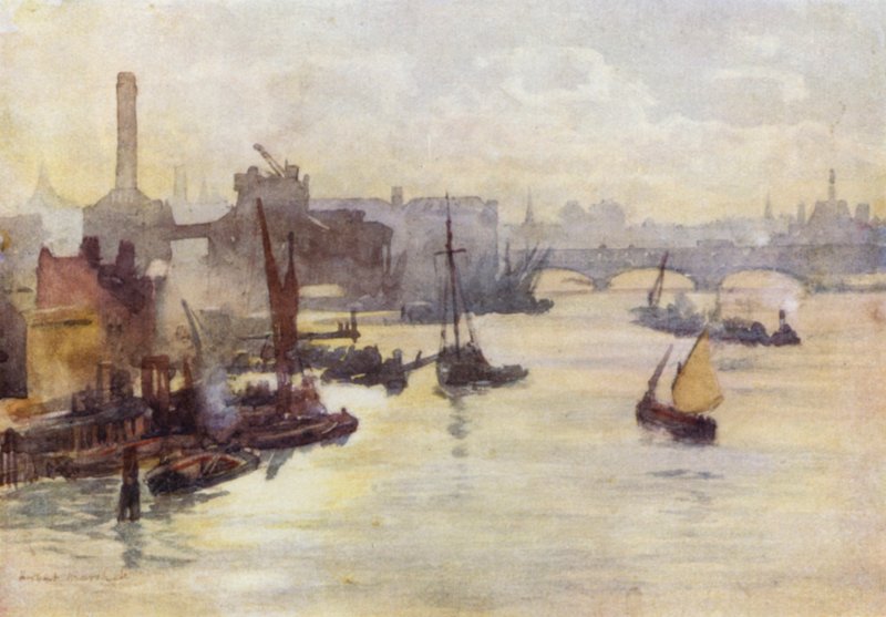 Őszi délután a Southwark hídról (színes litó) alkotó: Herbert Menzies (after) Marshall