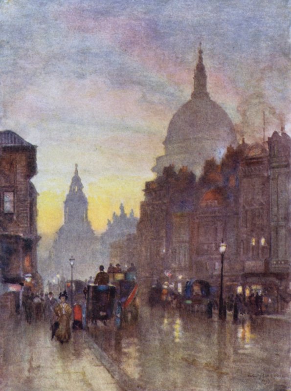 Cannon Street, Nyári este (színes litó) alkotó: Herbert Menzies (after) Marshall