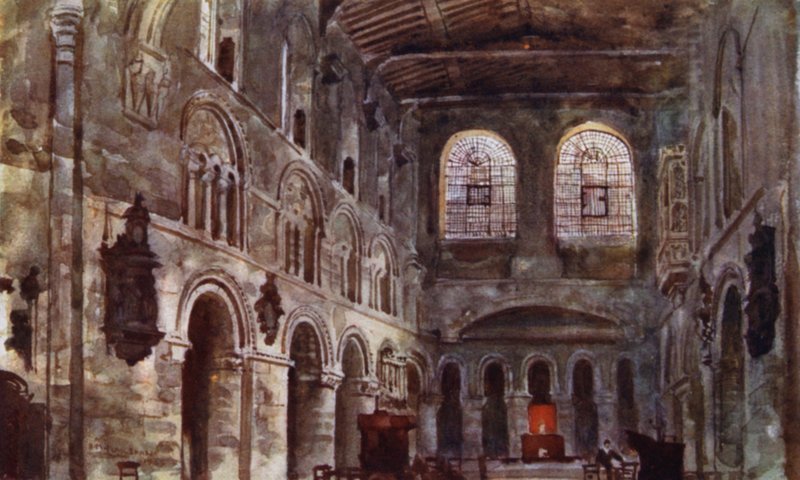A Szent Bertalan-templom belseje a restaurálás előtt (színes litó) alkotó: Herbert Menzies (after) Marshall