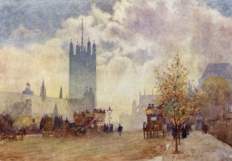 Victoria Tower és East End of Westminster Abbey (színes litó) alkotó: Herbert Menzies (after) Marshall
