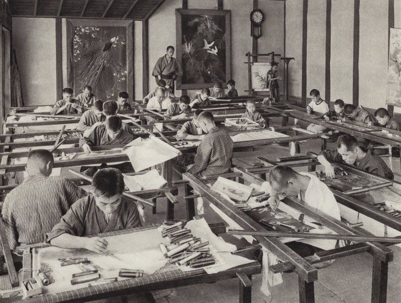 Japán az 1920-as években: Hímzőiskola Kiotóban (f/w fotó) alkotó: Herbert Ponting
