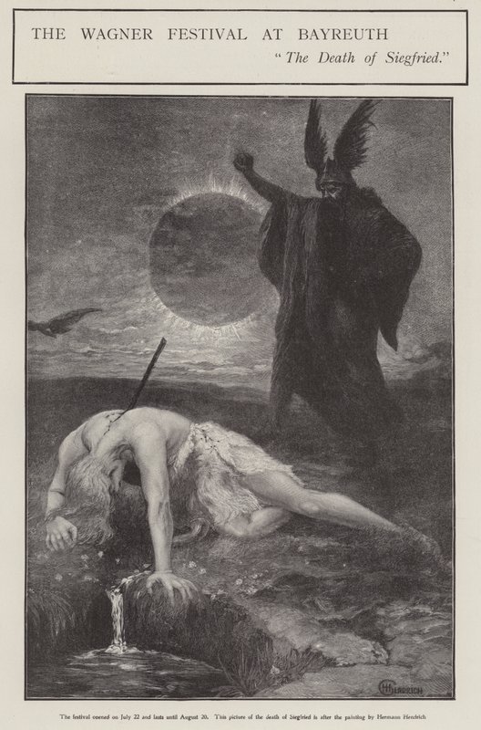 Wagner Fesztivál Bayreuthiban: Siegfried halála (litho) alkotó: Hermann (after) Hendrich