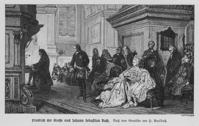 Johann Sebastian Bach Nagy Frigyes porosz király színeiben játszik (metszet) alkotó: Hermann Kaulbach