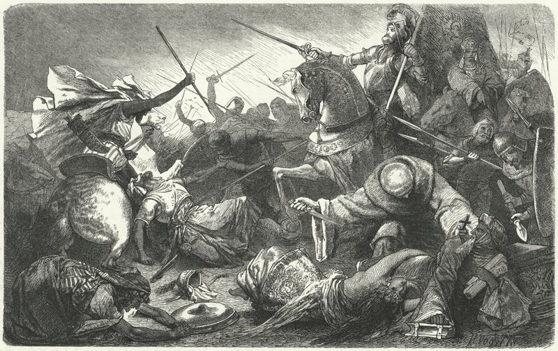 Almohádokkal harcoló keresztények a Las Navas de Tolosa-i csatában, Spanyolország, 1212 alkotó: Hermann Vogel