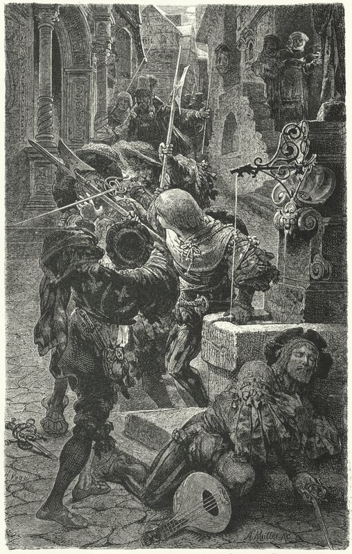 Diákok és Landsknechtek összecsapása Erfurtban, 1510 alkotó: Hermann Vogel