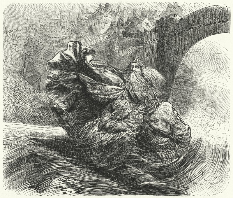 Frederick Barbarossa megfulladt a Szaleph folyóban a harmadik keresztes hadjáratban, 1190 alkotó: Hermann Vogel