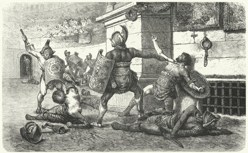 Gladiátorok harcolnak az arénában az ókori Rómában alkotó: Hermann Vogel