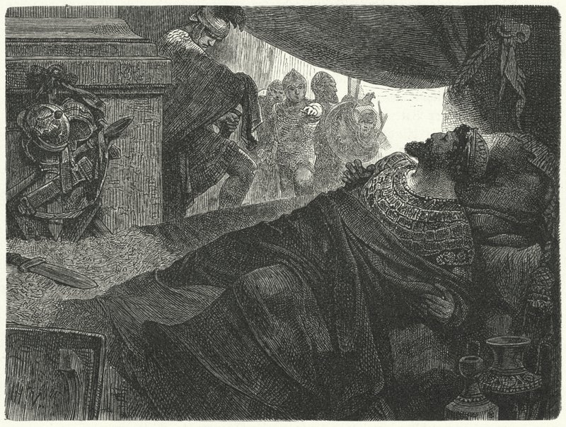 Pontusi VI. Mithridatész öngyilkosságot kísérel meg méreg beszívásával, ie 63-ban alkotó: Hermann Vogel