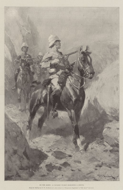 Riadókészültségben, egy lovassági őrszem egy fürtöt kutat át alkotó: Hermanus Willem Koekkoek