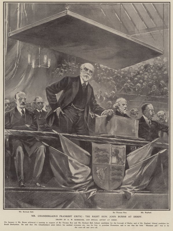 Mr Chamberlain legőszintébb kritikusa: a Jobb Hon John Burns a Derbyben (litho) alkotó: Hermanus Willem (after) Koekkoek