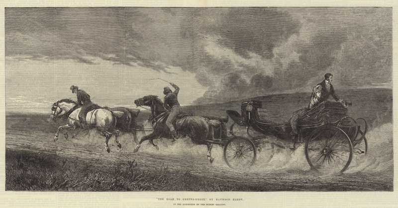 The Road to Gretna-Green, a Dudley Galéria kiállításán alkotó: Heywood Hardy