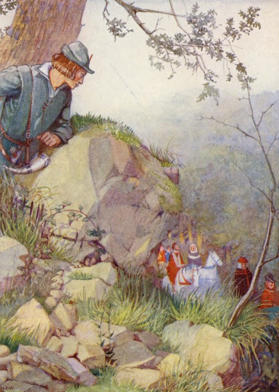 Robin Hood az erdőben (színes litográfia) alkotó: Honor Charlotte Appleton