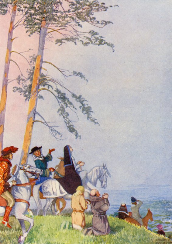 A zarándokok első pillantása Canterburyre (színes litográfia) alkotó: Honor Charlotte Appleton