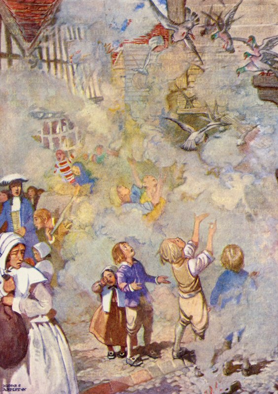 "A szegény galambok nem szívesen hagyták el a házukat" (színes litográfia) alkotó: Honor Charlotte Appleton
