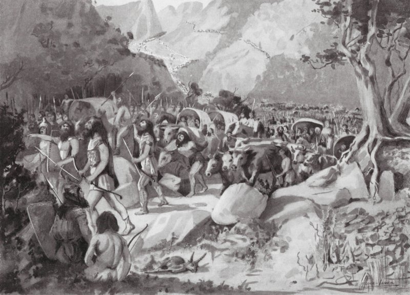 A szkíta törzsek vándorlása a kis-ázsiai hegyekben lévő hágón keresztül (litho) alkotó: Horace Moore Jones