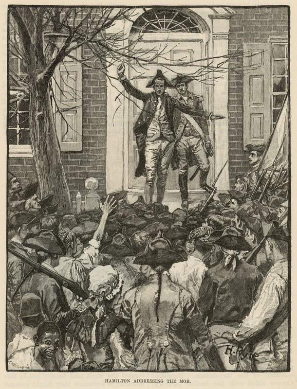Hamilton megszólítja a maffiát (metszet) alkotó: Howard (after) Pyle