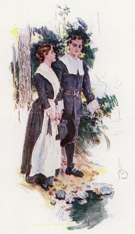 Illusztráció: Henry Wadsworth Longfellow: Miles Standish udvarlása (színes litó) alkotó: Howard Chandler (after) Christy