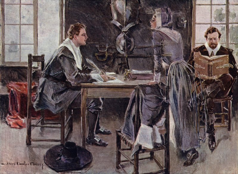 Illusztráció: Henry Wadsworth Longfellow: Miles Standish udvarlása (színes litó) alkotó: Howard Chandler (after) Christy