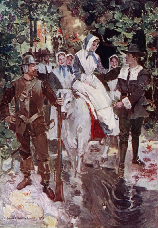Illusztráció: Henry Wadsworth Longfellow: Miles Standish udvarlása (színes litó) alkotó: Howard Chandler (after) Christy