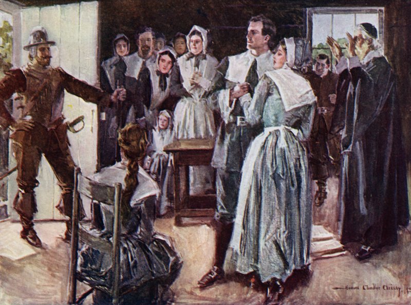 Illusztráció: Henry Wadsworth Longfellow: Miles Standish udvarlása (színes litó) alkotó: Howard Chandler (after) Christy