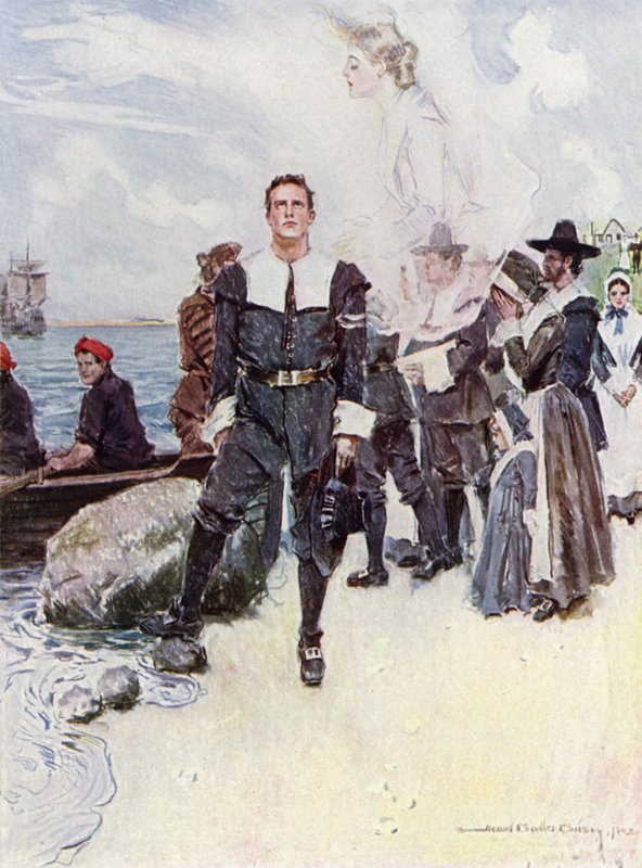 Illusztráció: Henry Wadsworth Longfellow: Miles Standish udvarlása (színes litó) alkotó: Howard Chandler (after) Christy