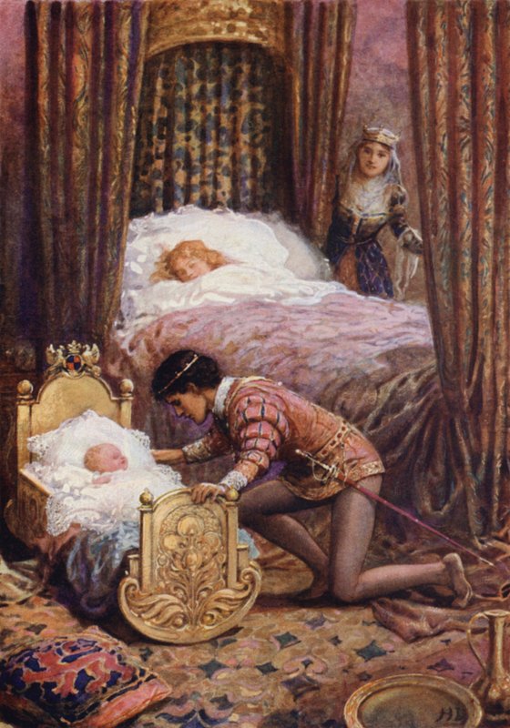"Lehajolt, hogy megcsókolja a kisbabát" a "Luciella"-ból (színes litó) alkotó: Howard Davie