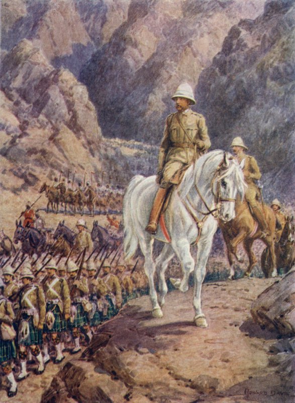 Lord Roberts, a Kandaharba tartó menetben (színes litó) alkotó: Howard Davie