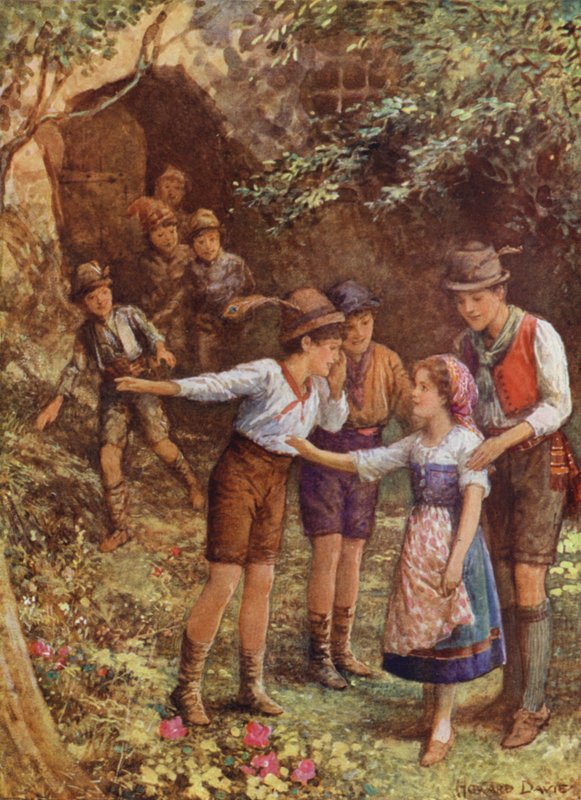 Mortella és hét bátyja a "The Child of the Myrtle Tree"-ből (színes litó) alkotó: Howard Davie