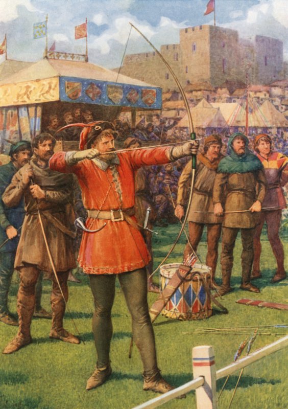 "Robin Hood a május elsejei mulatságokon" (színes litó) alkotó: Howard Davie