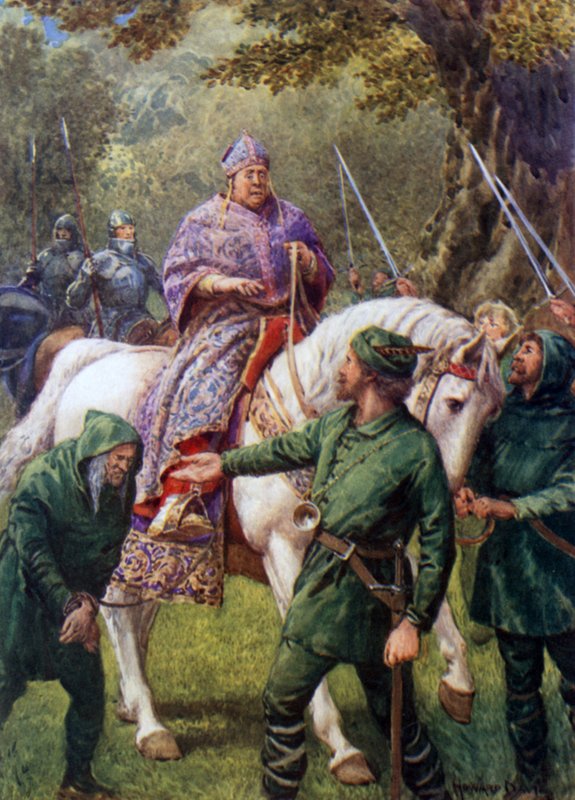 "Robin Hood találkozik Hereford püspökével" (színes litó) alkotó: Howard Davie