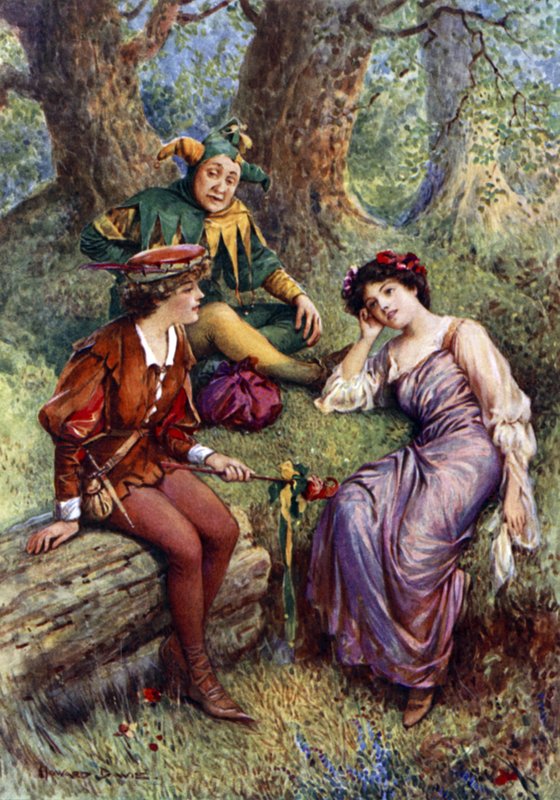 Rosalind, Celia és Touchstone (színes litó) alkotó: Howard Davie