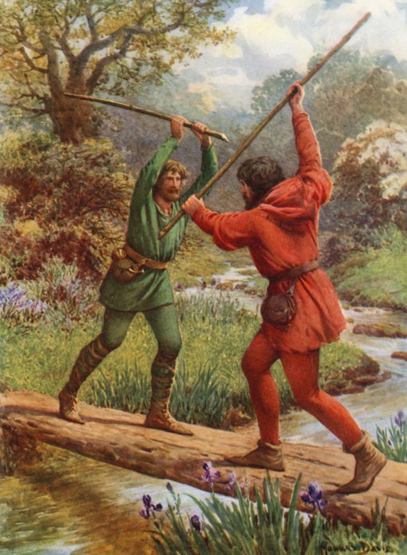 "The Fight Between Robin Hood és Little John" (színes litó) alkotó: Howard Davie