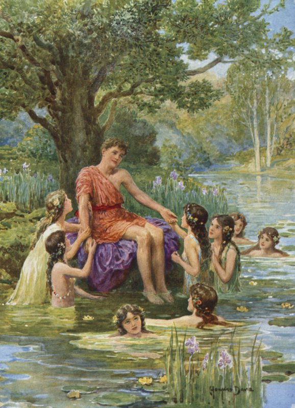 A vízi nimfák odajöttek hozzá, és megszerették. A Hogyan hajóztak az argonauták Colchisba (színes litho) című könyvből alkotó: Howard Davie