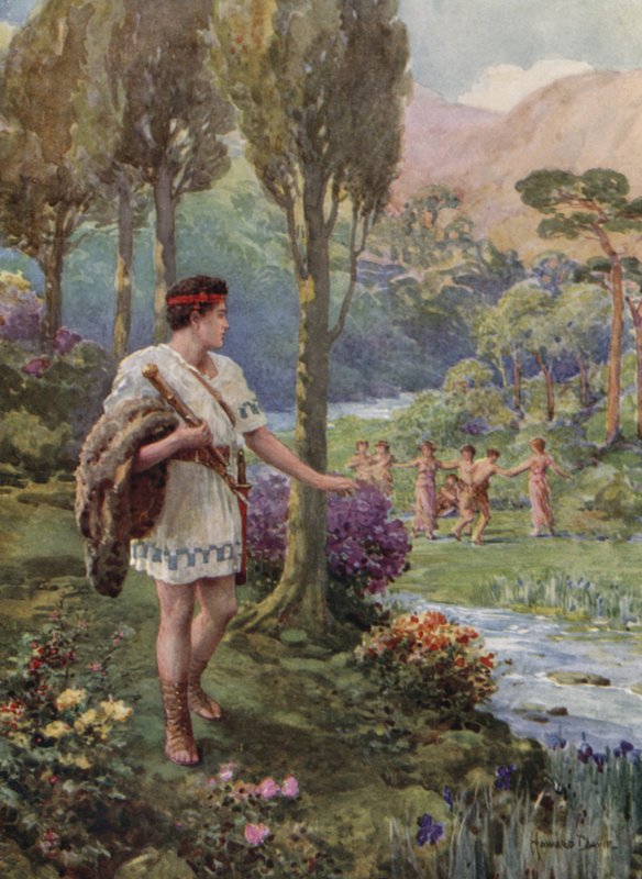 A sziklák és fák árnyékában nimfák és pásztorok táncoltak (színes litho) alkotó: Howard Davie