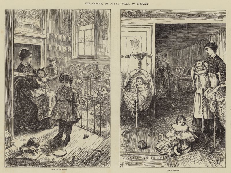 A Creche, vagyis a csecsemőotthon, Stepneyben alkotó: Howard Pyle