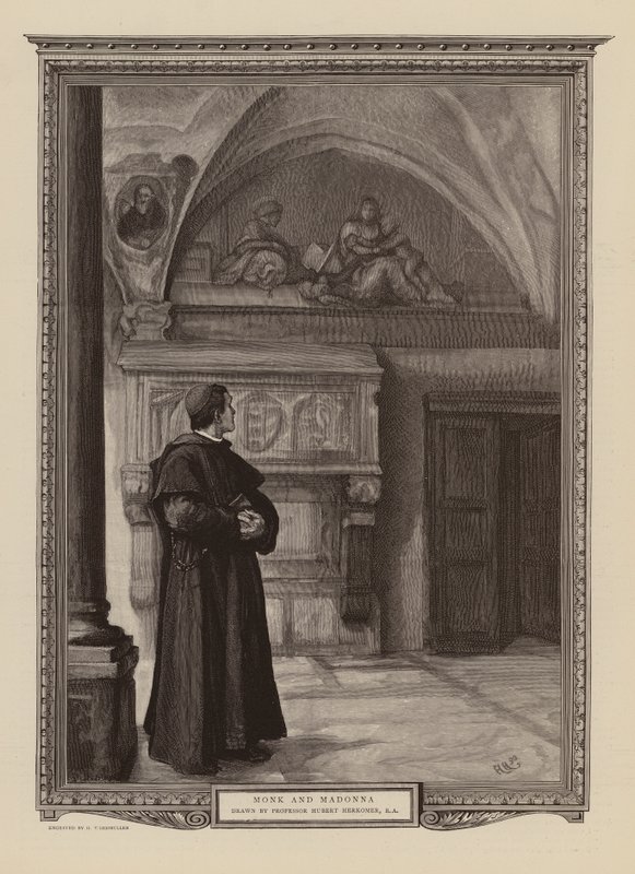 Szerzetes és Madonna (metszet) alkotó: Hubert von (after) Herkomer