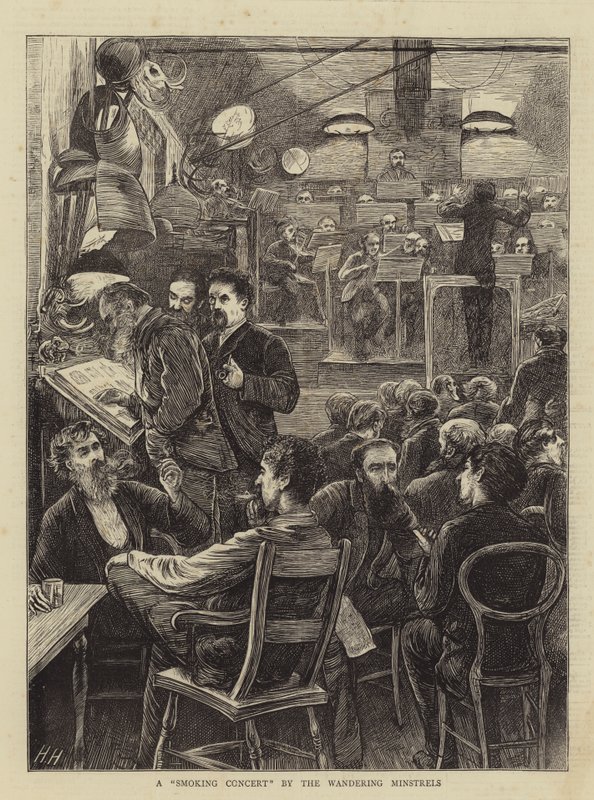 Füstölgő koncert a Wandering Minstrels előadásában alkotó: Hubert von Herkomer
