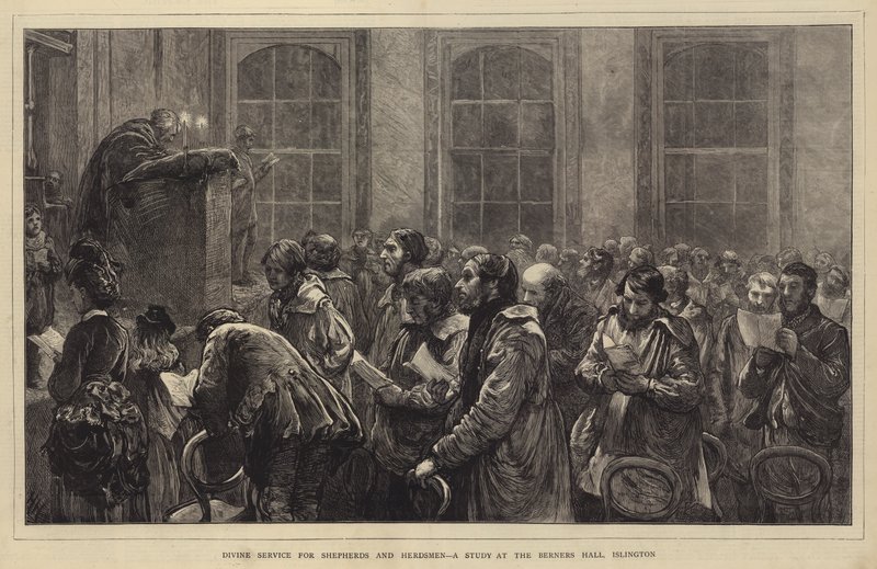 Isteni szolgálat pásztoroknak és pásztoroknak, egy tanulmány a Berners Hallban, Islington alkotó: Hubert von Herkomer