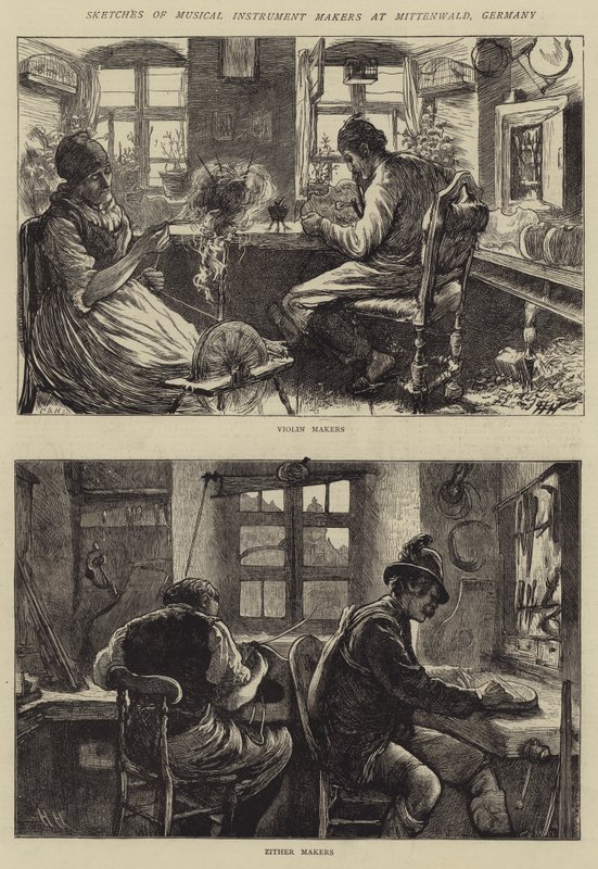 Mittenwaldi hangszerkészítők vázlatai, Németország alkotó: Hubert von Herkomer