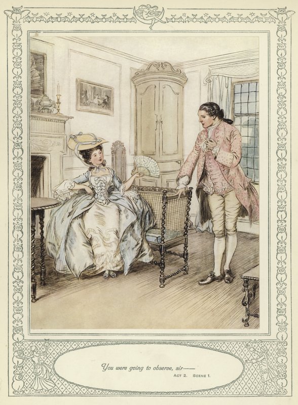 Illusztráció Goldsmith She Stoops to Conquer című művéhez alkotó: Hugh Thomson