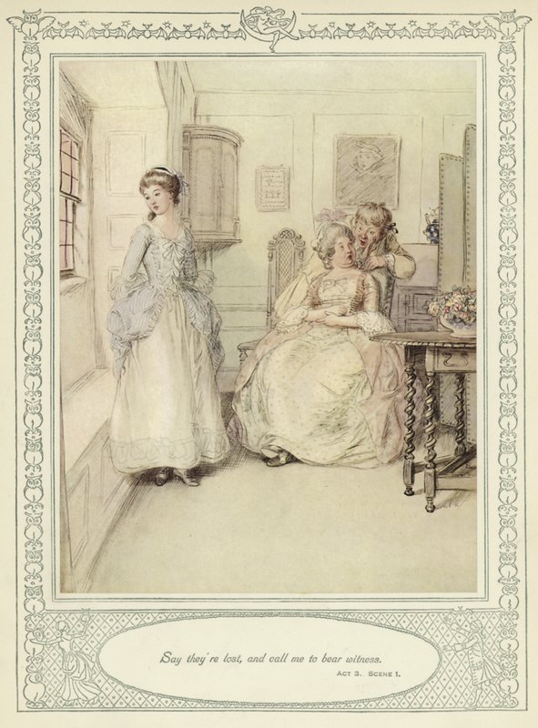 Illusztráció Goldsmith She Stoops to Conquer című művéhez alkotó: Hugh Thomson