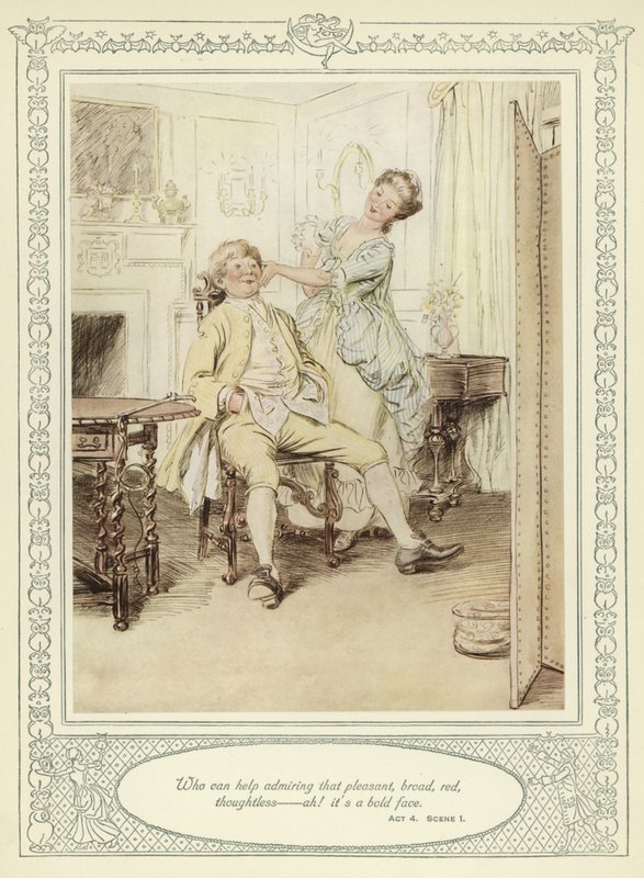 Illusztráció Goldsmith She Stoops to Conquer című művéhez alkotó: Hugh Thomson