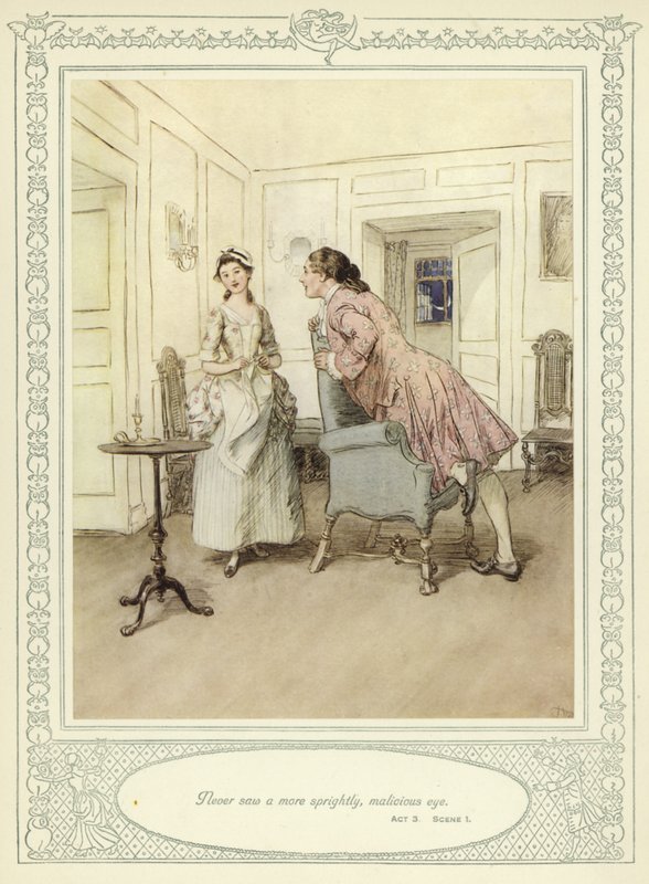 Illusztráció Goldsmith She Stoops to Conquer című művéhez alkotó: Hugh Thomson