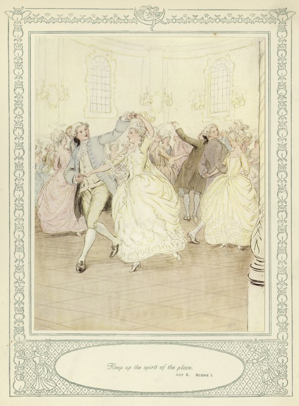 Illusztráció Goldsmith She Stoops to Conquer című művéhez alkotó: Hugh Thomson