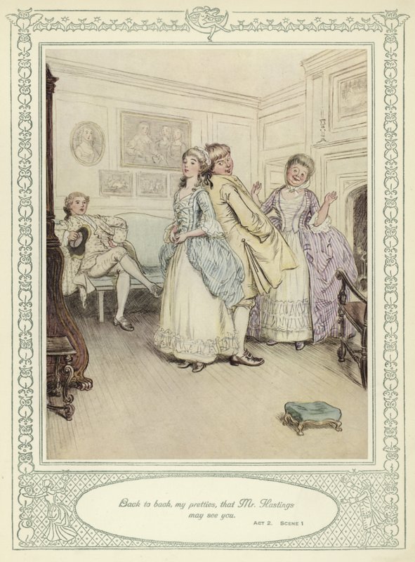 Illusztráció Goldsmith She Stoops to Conquer című művéhez alkotó: Hugh Thomson